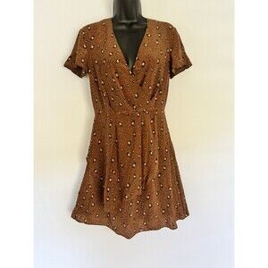 Slate & Willow Women’s 100% Silk Faux Wrap Dress Brown Animal Spots Size 4